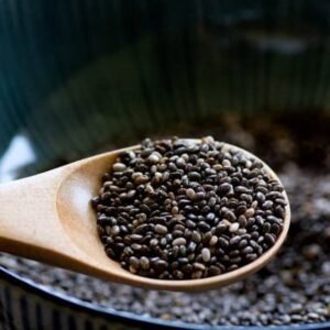 Chia seeds in a spoon. Healthy smoothie additives